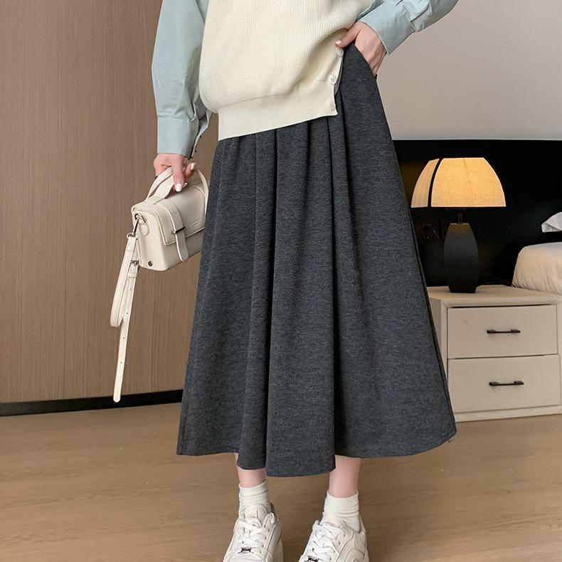 Autumn and Winter Women's Half-body Skirt Solid Color High-waisted Thin Pleated Large Swing Medium-length Skirt Thickened Pleated Skirt