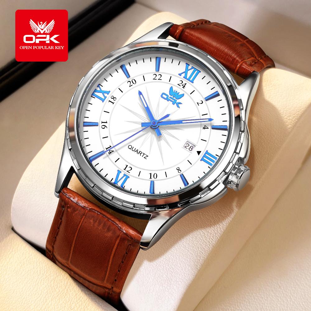 OPK 6003 Watches for Man Leather Strap Waterproof Luminous Elegant Fashion Men's Business Watches Original Quartz Wristwatch Men