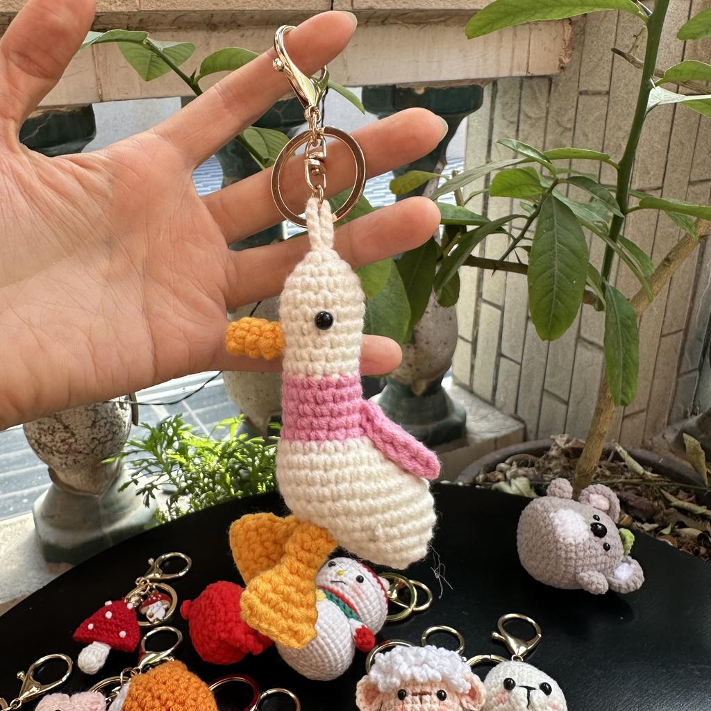 Handmade wool crocheted cartoon sunny day doll dog pig sheep chicken fox rabbit animal diy doll head key chain bag decoration