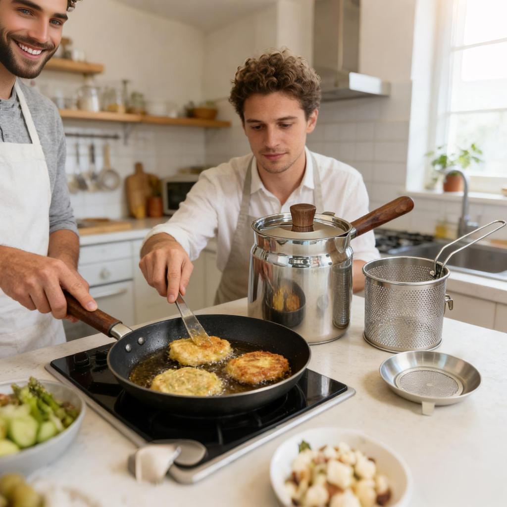 Kleine Fritteuse mit Korb Edelstahl Große Kapazität Küchenutensilien mit Korb und Sieb Fritteusekorb für