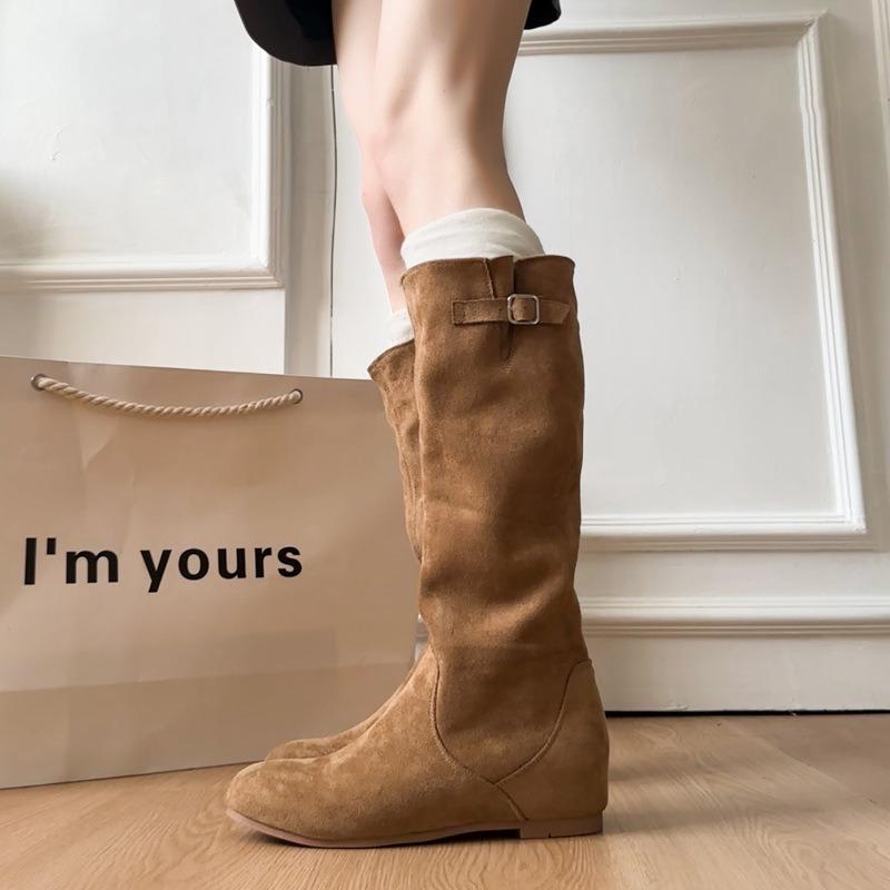 Royal sister style versatile tall knight boots women's autumn and winter new retro thin inner height increase but knee boots