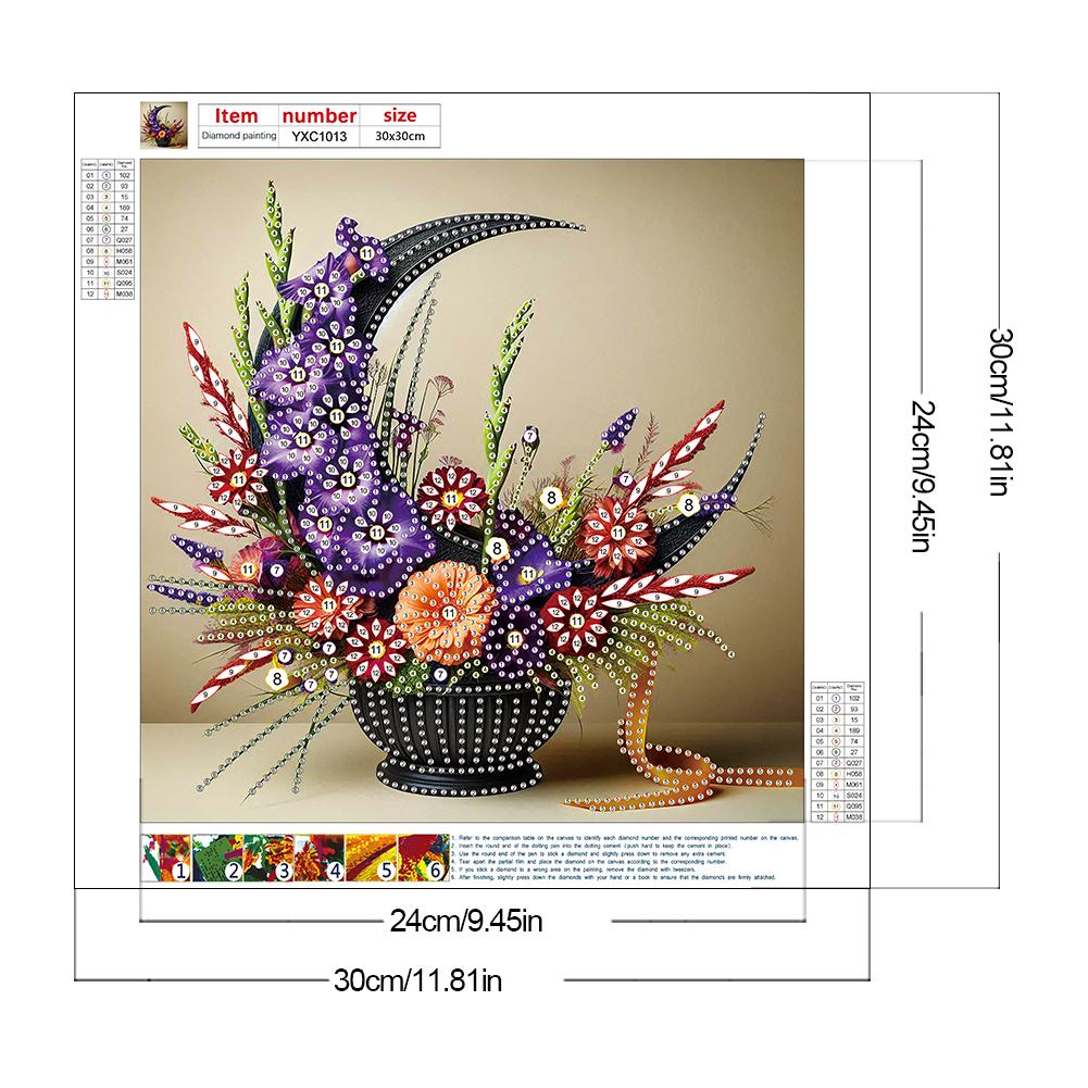 5D DIY Partial Special Shaped Drill Diamond Painting Flower Basket Decor 30x30cm