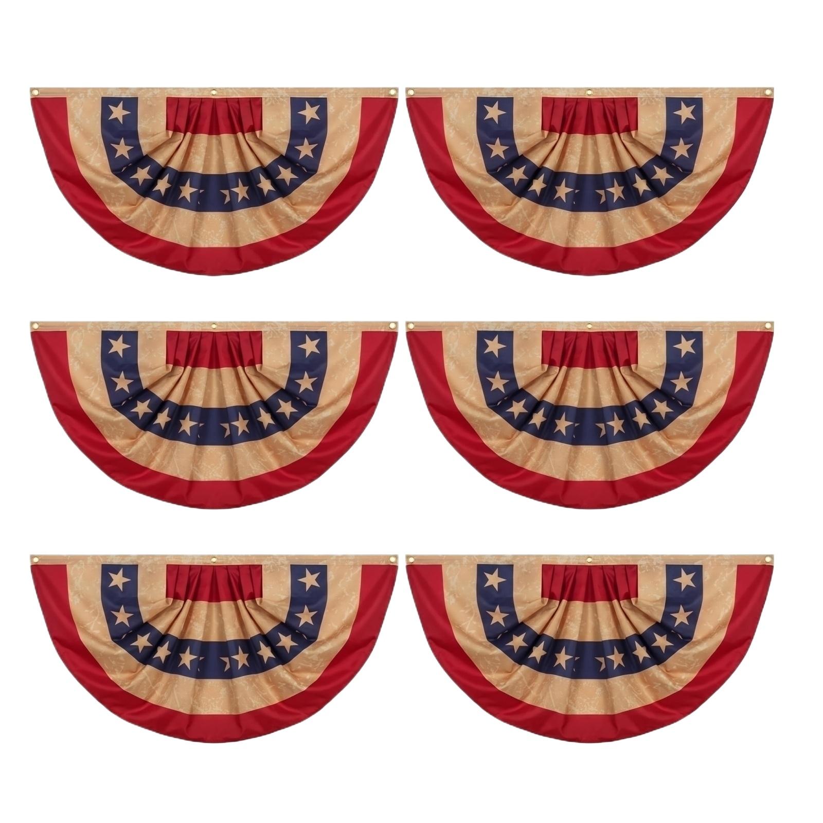 

6pc 60x120cm Vintage Style American Fan Shaped Flag Bunting Set for Memorial Day and Independence Day Decoration One Size