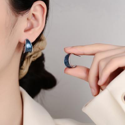 Silver Color Blue Earrings Handmade Enamel Epoxy Earrings Sparkling Ladies Jewelry Earrings
