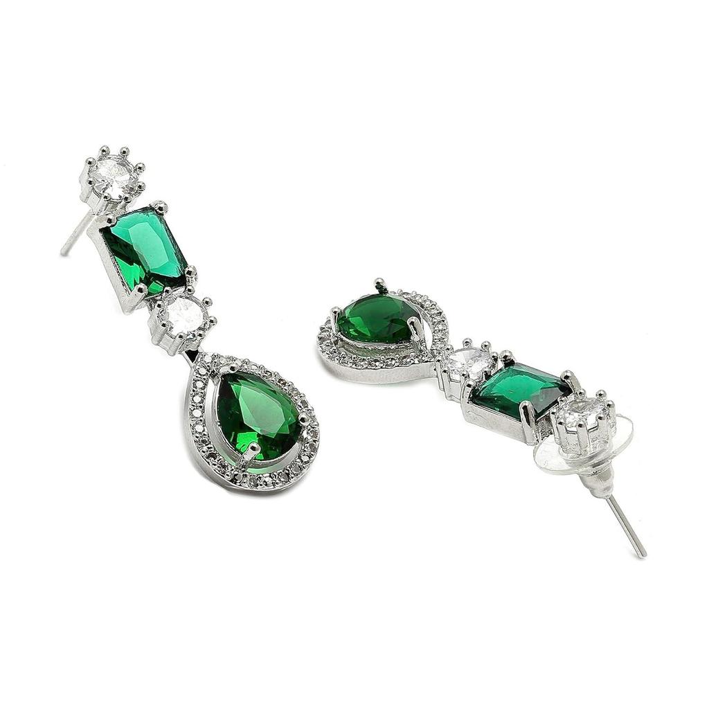 Rhodium-Plated American Diamond Studded Fashionable Necklace With Earrings Jewellery Set For Girls and Women