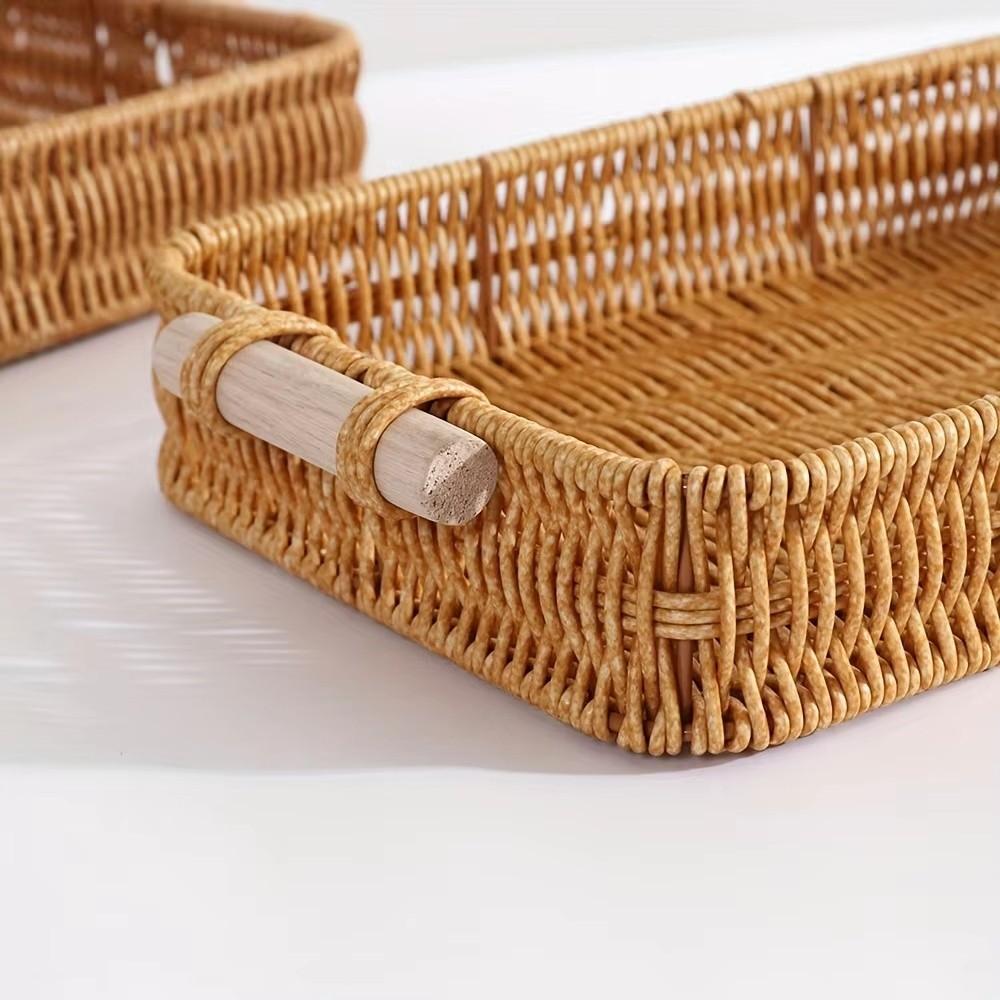 Rectangular Woven Storage Basket Shallow Bin Food Plate Snack Plate Handwoven Basket Kitchen