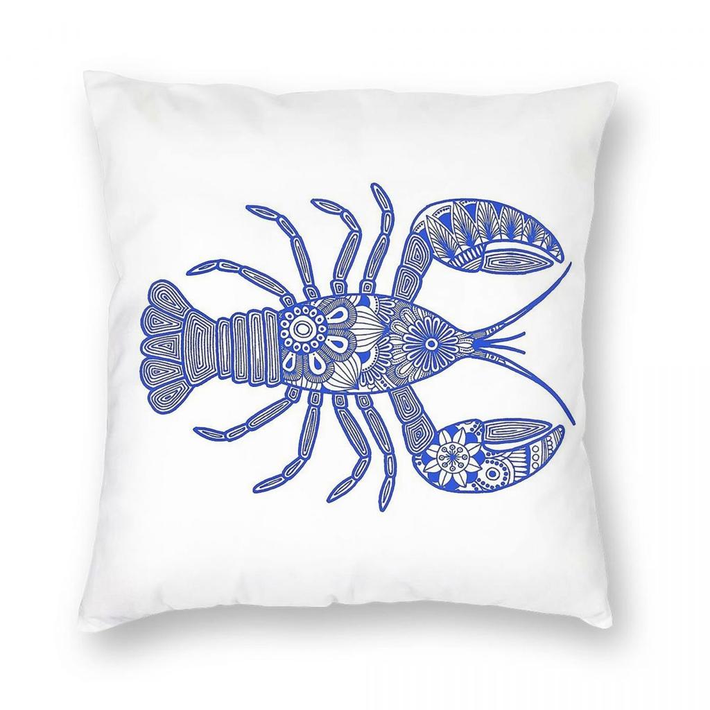 Lobster Blue White Horizontal Square Pillowcase Polyester Linen Velvet Pattern Decorative Throw Pillow Case Car Cushion Cover