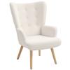 Living Room Armchair In Boucle Fabric, Tufted and Padded Armchair with Wooden Feet, 71 X 74 X 96 Cm, Beige