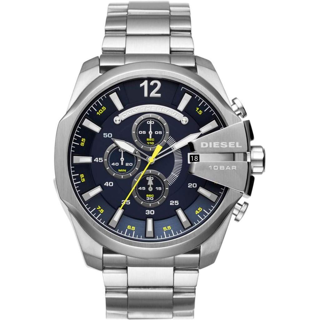 Diesel Mega Chief Quartz Stainless Steel Chronograph Silver Tone Men's Watch, Color (Model DZ4465)