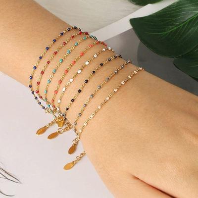 Fashion Chain Gold Color Boho Bracelets Enamel Bracelet Stainless Steel Satellite Beads