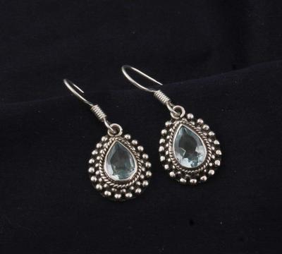 Solid 925 Sterling Silver Blue Topaz Gemstone Earring Handmade Designer Boho Earring Gift For Her Silver Jewelry