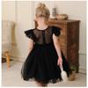 Little Girls Princess Tulle Flying Sleeve Flower Girl Party Performance Dress Gown