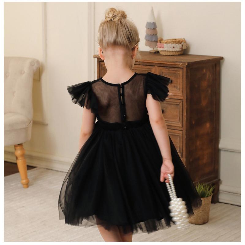 Little Girls Princess Tulle Flying Sleeve Flower Girl Party Performance Dress Gown