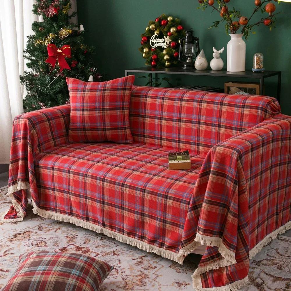 Christmas Decoration Lattice Sofa Blanket Cloth Sofa Towel Nordic Full Cover Fabric Dust Cover Protective Cover Plaid