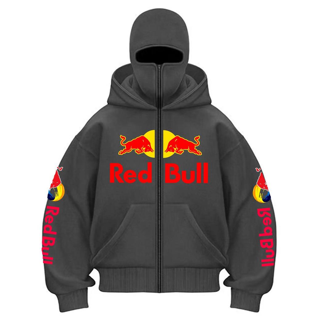 Red Bull Print Unisex Hoodie mit doppelter Kapuze und Reißverschluss - Bestseller Europäische und Amerikanische Mode