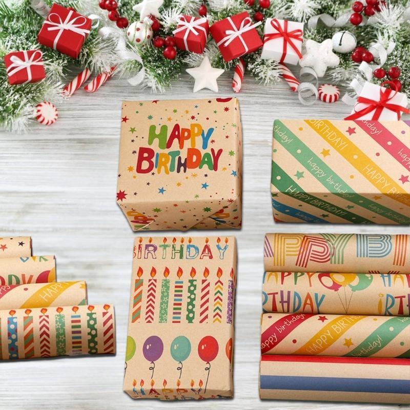 Geburtstagsgeschenkpapier-Set Einzigartiges Geburtstagsgeschenkmuster Geschenkpapier mit Klebeband Karte und Strohkordel