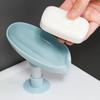 Leaf-shaped Soap Box With Suction Cup And Drainage Function Wall-mounted Plastic Soap Holder Oval Bathroom Soap Tray