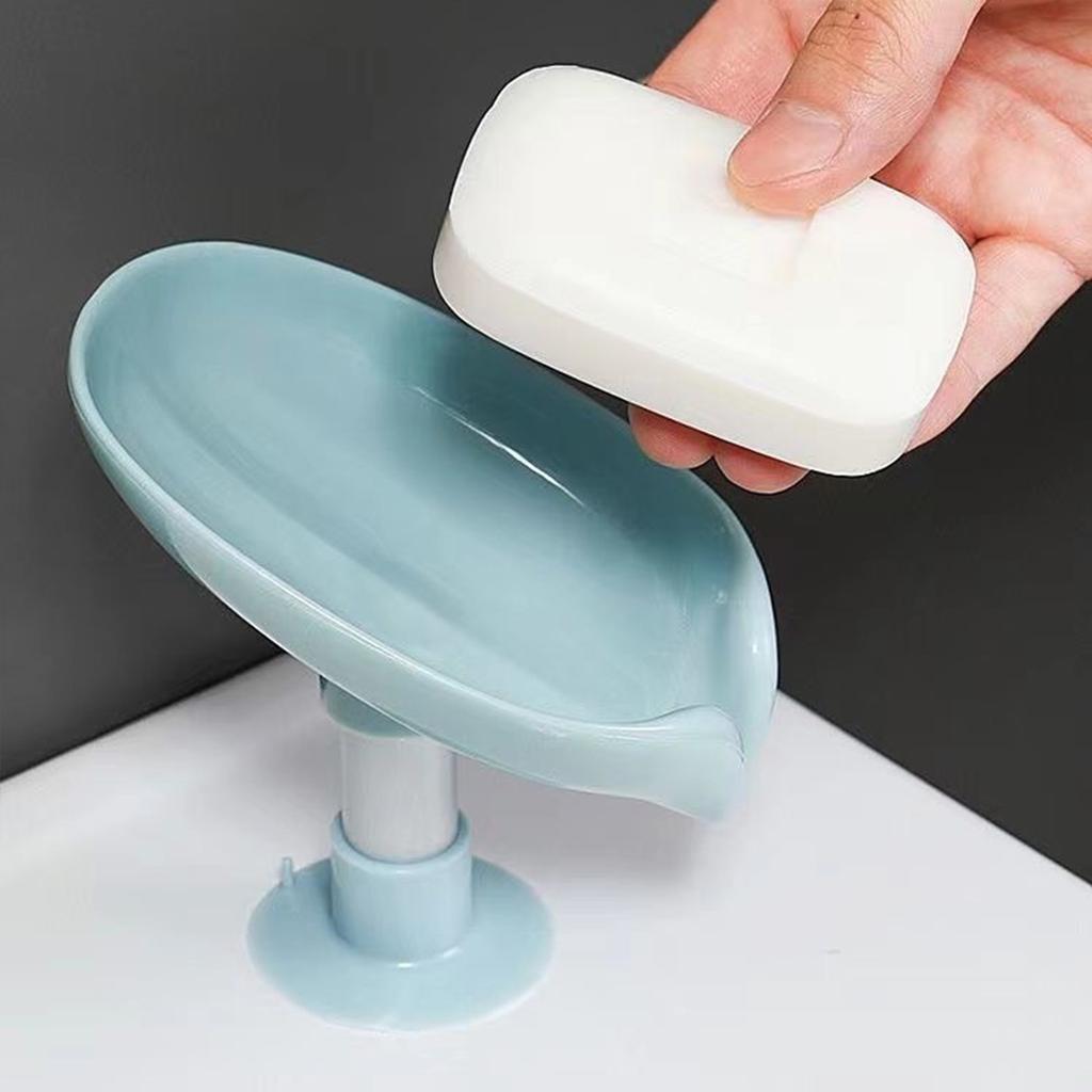 Leaf-shaped Soap Box With Suction Cup And Drainage Function Wall-mounted Plastic Soap Holder Oval Bathroom Soap Tray