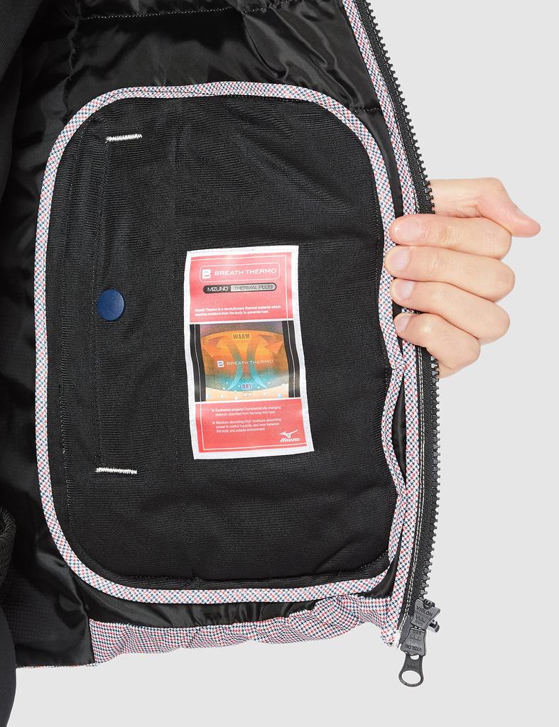 Mizuno Breath Thermo Move Down and Move Golf Navy X Size 2XL Blouson, Moisture-Wicking Heat-Generating Material, Tech, Men's Wear, Red, (E2ME1522)