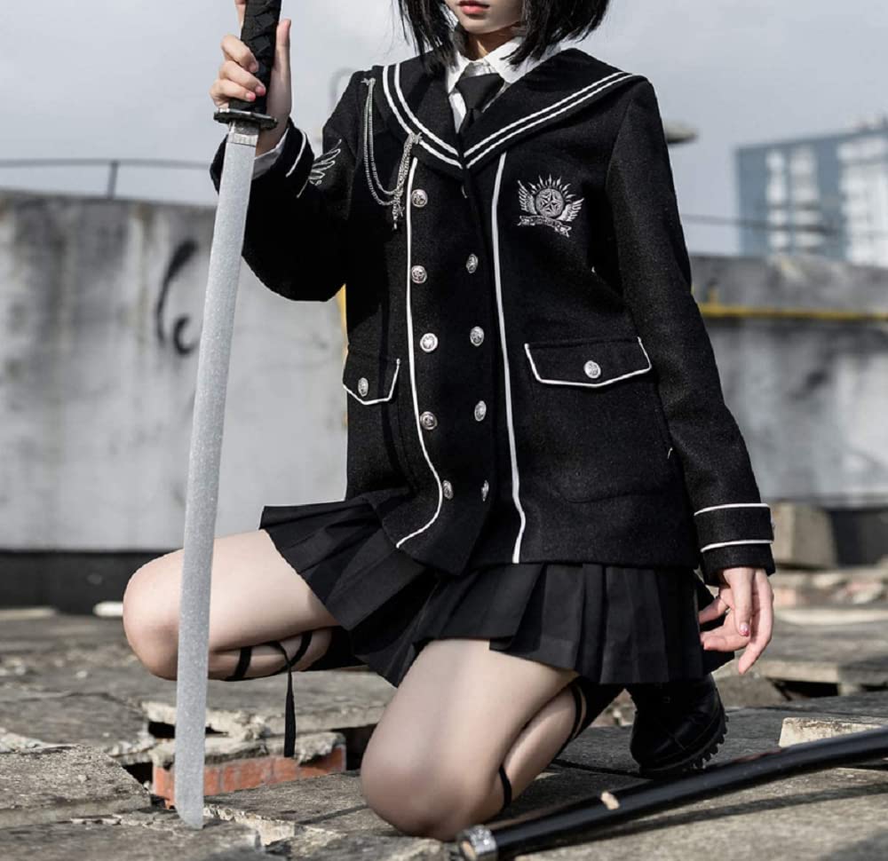 ONE Uniform Cosplay Dlouhý rukáv Silný kabát Bílá Halenka Sukně Kravata Gotická Lolita Cosplay Costume Layer Minisukně Černá Vojenská Uniforma Lolita plisovaná