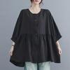 Summer 2025 Women's Plus Size Korean Style Slimming Seven-Sleeve Shirt