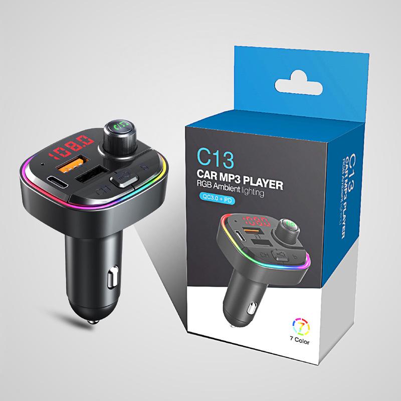 

Bluetooth Автомобильный FM-трансмиттер с двойной USB быстрой зарядкой и MP3-плеером C13 чёрный