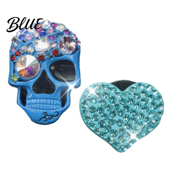Totenkopf Herz Auto Dekoration 2 Stück Bling Lüftungsschlitz Clips Strass Glänzend Duft Diffusor Armaturenbrett Zierleiste Clip Lustiger Kopf Auto Innenraum Ornament Halloween