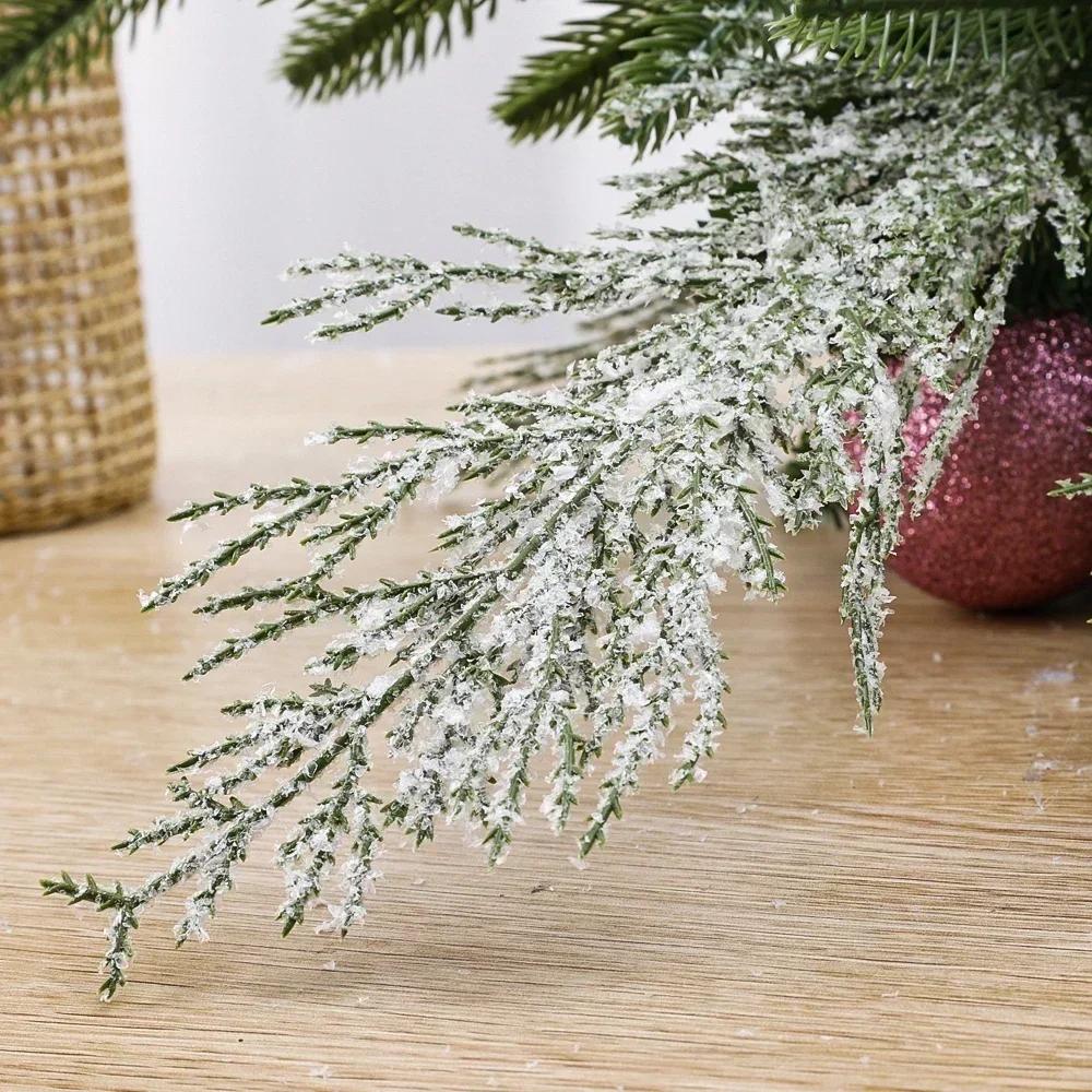 1/60Pcs Christmas Frosted Pine Branches Artificial Faux Cedar Fake Snow Sprigs Pine Leaves Plastic Cypress Garland Wreath DIY