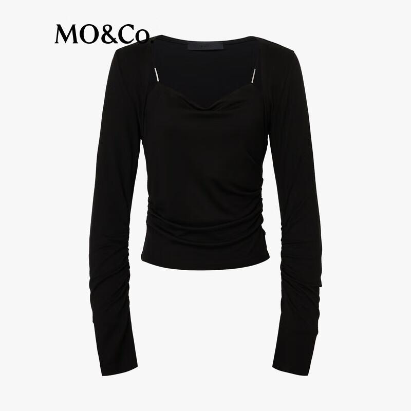 MO&Co. Faux Two-Piece Pleated Tencel Wool Long-Sleeve Top