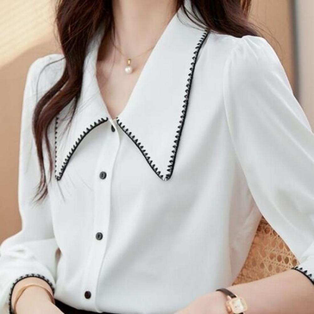 Navava Women S Stitch Point Over Collar Long Sleeve blouSe Nb2506