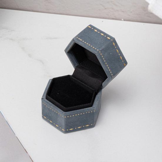 Boîte à Bague, Boîte Cadeau Hexagonale en Velours pour Bijoux, Compacte avec Protection en Éponge Douce Design Élégant, Boîte à Bijoux pour Fiançailles, Demande en Mariage, Mariage