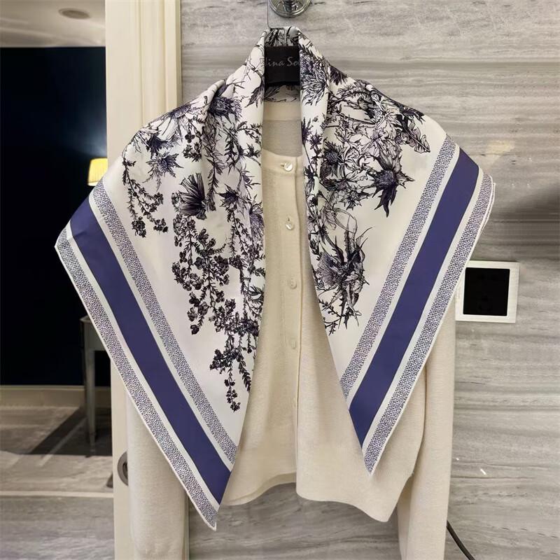 NINA SOLOR Elegant Blue Twill Silk Scarf