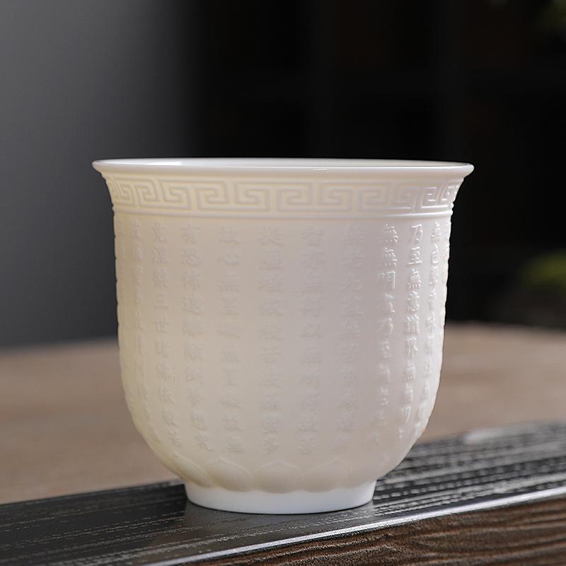 Dehua Ceramiczny Kubek do Herbaty Duży Mistrzowski Pojedynczy Kubek Osobisty Kubek do Degustacji Kubek z Sutrą Serca Zestaw do Herbaty z Porcelany Jadeitowej Tłuszczu Owczego Kung Fu Tea