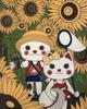Yagisei Tenugui Hand Lucky Cat Printed Hand Towel Made In Japan Auspicious Item Sunflower Children Summer Travel (Japanese Towel) "Summer Vacation"