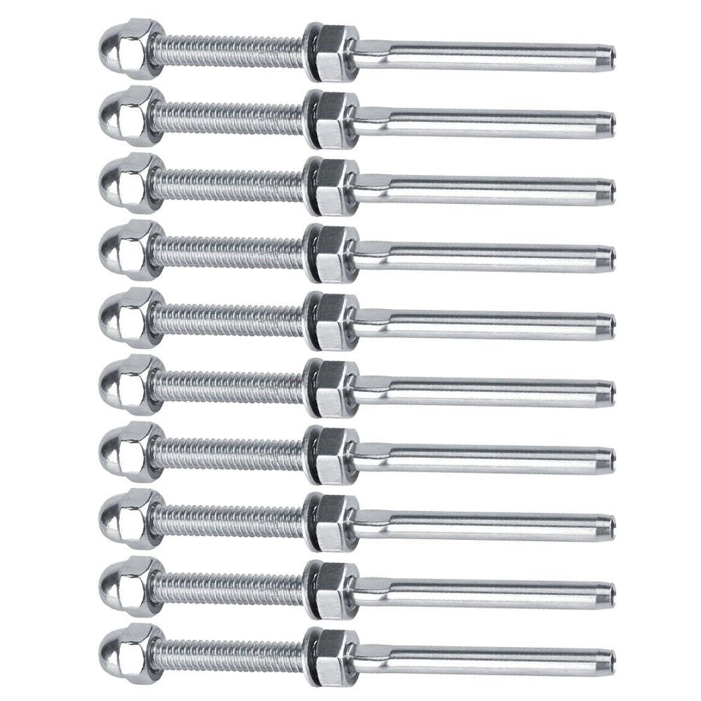 10pcs Silver Threaded Stud Ends Stainless Steel Cable Connector Cable Tensioner  Staircase Railing