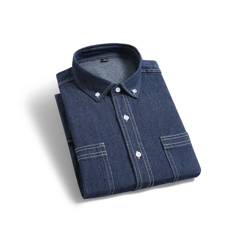 

2025 Summer Men Denim Shirts Men Short Sleeve Slim Jeans Shirt Men High Quality Pockets Shirt Men Clothing Male Soild Color Tops XL