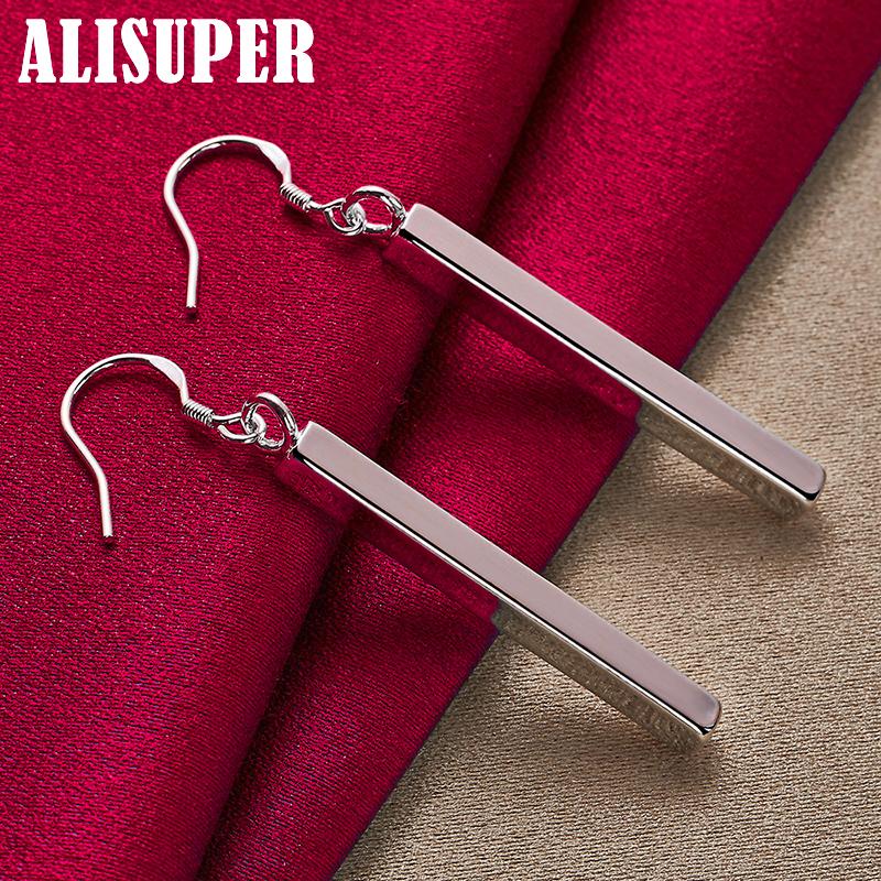 925 Sterling Silber quadratische Säule Tropfenohrringe Schmuck