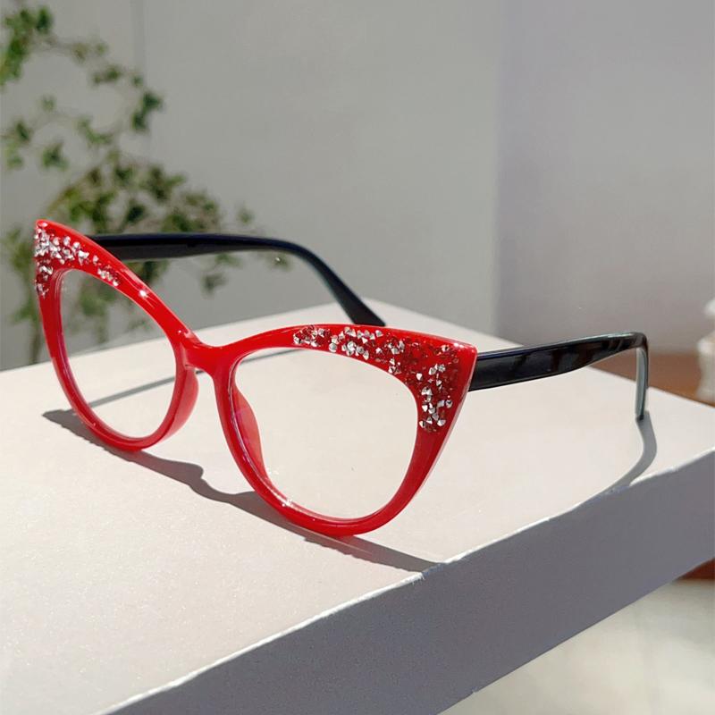 KAMMPT Fashion Cat Eye Multi Color Frame Women's Trendy Crystal Shiny Glasses Non-prescription Original Brand Design Eyewear