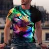 Summer Round Neck 3D Animal Lion Print Top Fashionable Casual Short Sleeved Men's T-shirts