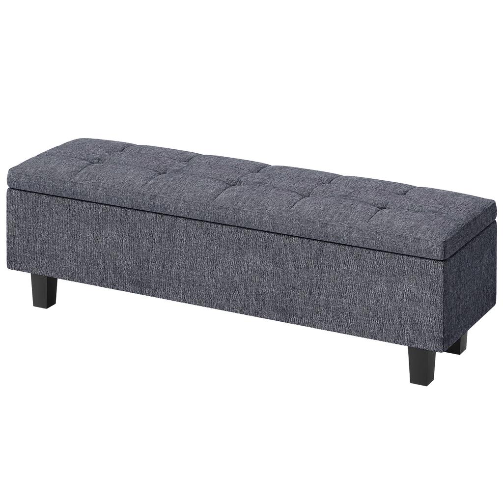 Storage Ottoman Bench In Linen Look With Rubber Wood Legs For Living Room Bedroom Hallway Dark Gray