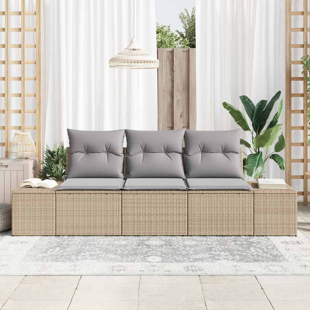 3 Piece Sofa Set with Cushions Beige Poly Rattan