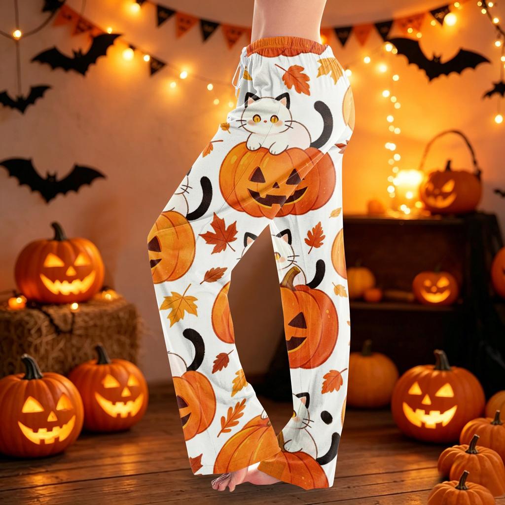 Women's Halloween Print Lounge Pants Drawstring Waist Casual Sleepwear Soft Fabric Relaxed Fit Pajama Bottoms for Home Use