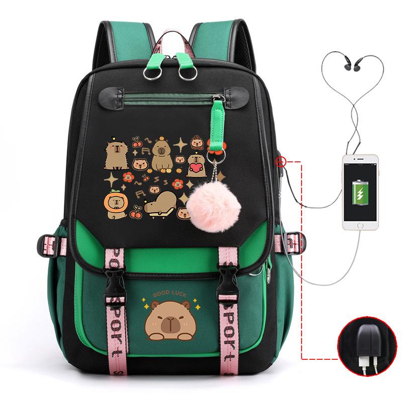 Fashion Trend Kapibara Leisure Burden Reduction Travel Bag Multifunctional Large Capacity USB Student School Bag