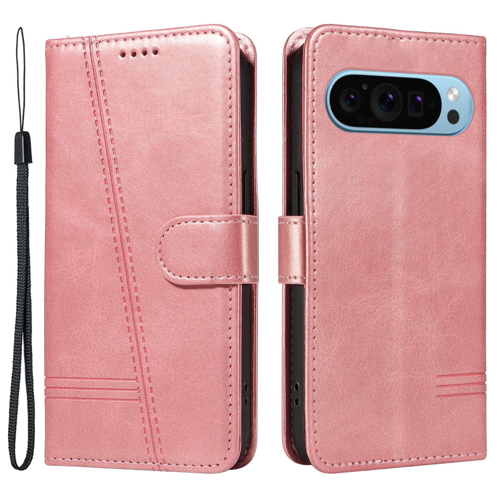 

For Google Pixel 10 Pro/10/9 Pro/9 Case Leather Book Flip Phone Cover Wallet Stand View Rose Gold