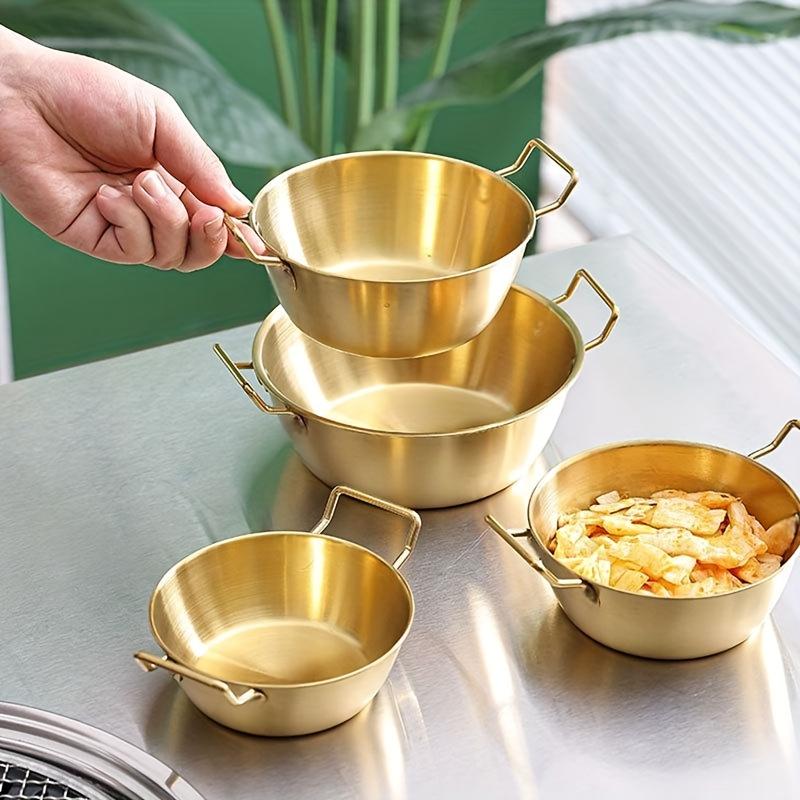 Golden Double Handle Bowl, Stainless Steel Bowl, Used for Fruit Salad, Snacks, Tableware, Seasonings, and Kitchen Food Plates.