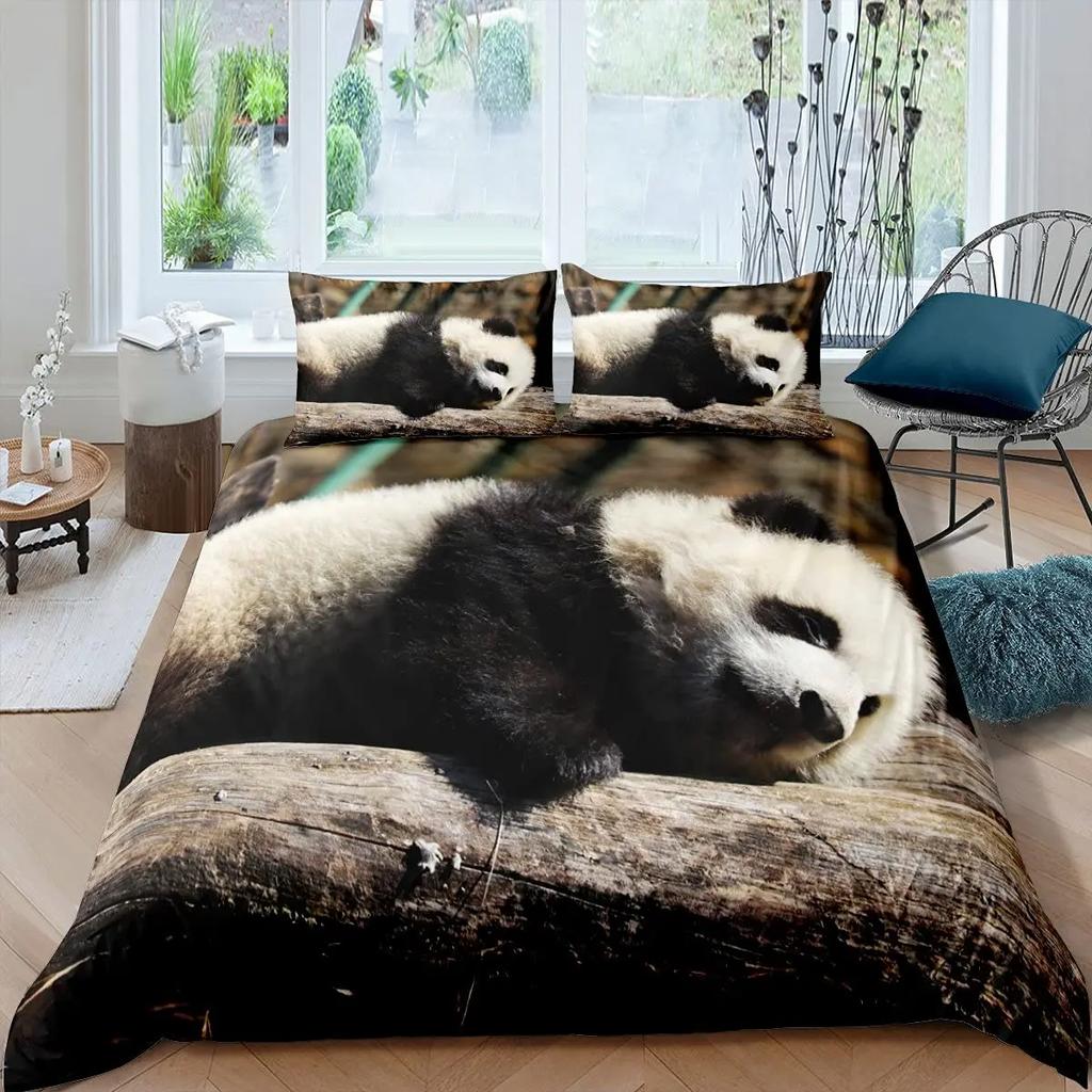 Kinderen Meisjes Dekbedovertrek 3D Panda Print Leuke Dieren Beddengoedset Panda Patroon Voor Slaapkamerdecoratie Dekbedovertrek Eenvoudige Stijl