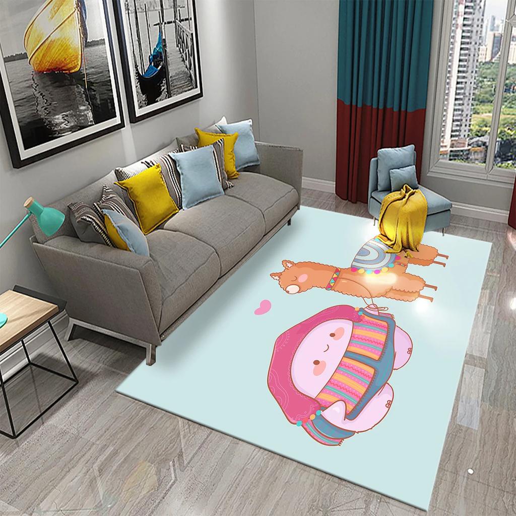 Cartoon Alpaca Carpet Funny Animal Area Rugs for Living Room Doormat Bedroom Bathroom Non Slip Floor Mat Children Crawling Rug