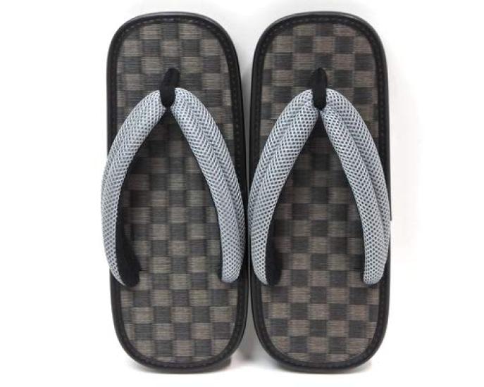 Shigi Geta Checkered Black Tatami Mesh Rubber Made in Size 9 inches Men's Sandals, Pattern, Pattern, Straps, Sole, Japan, Gray, 32-stk-1,