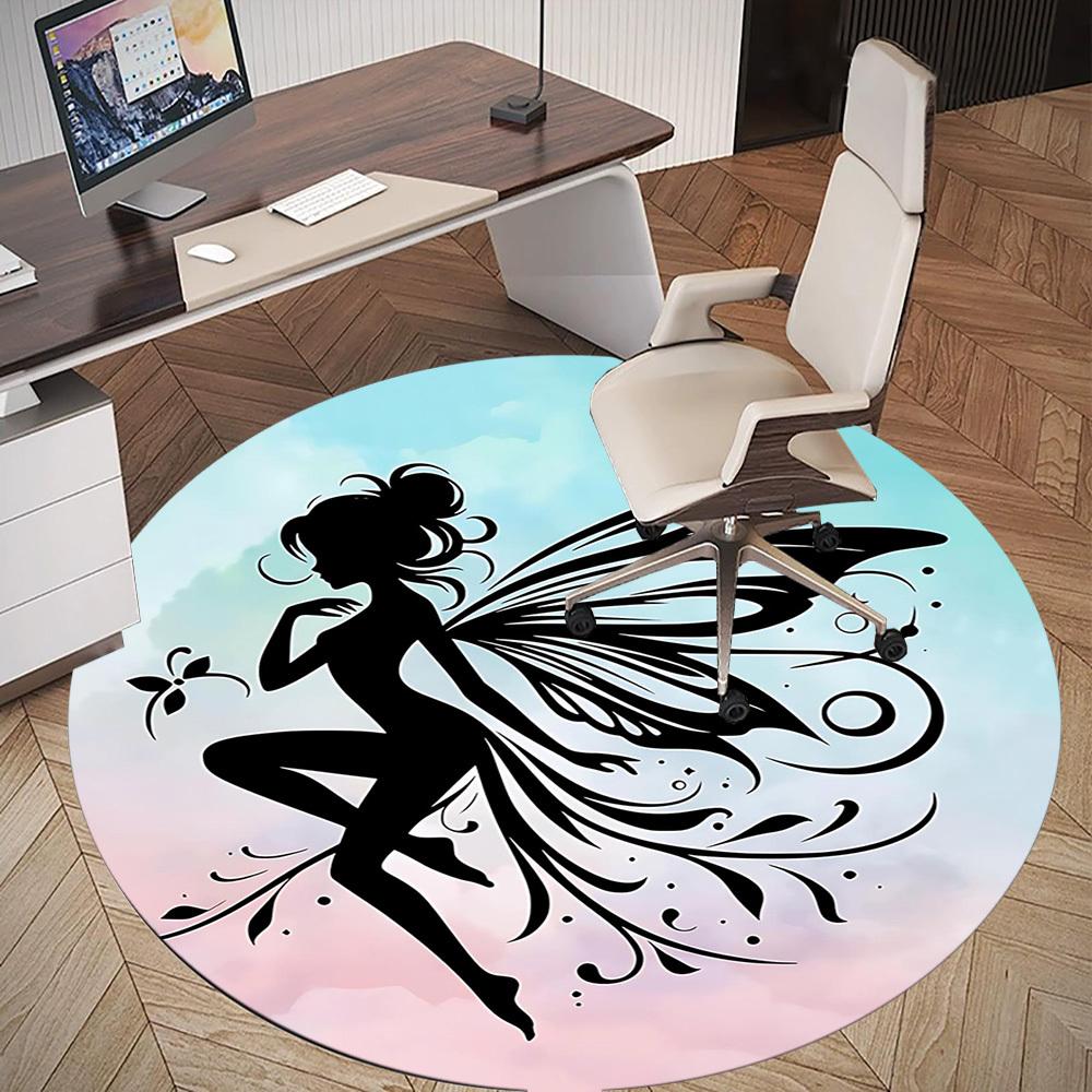 1pc Fairy Wings Round Chair Mat Office Area Rug - Non-Slip, Floor Mat for Office, Bedroom, and Indoor Decor P127153