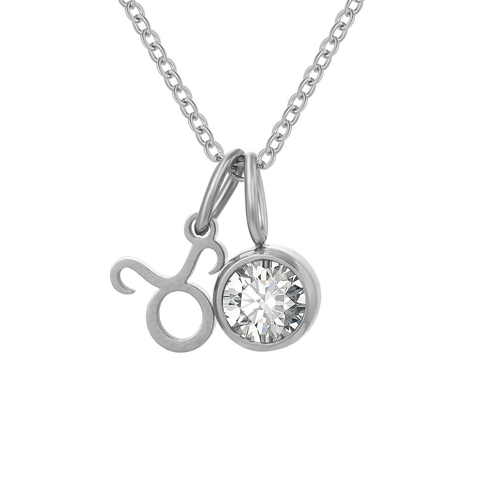 eManco Zodiac Rune Necklace with Rhinestone Birthstone in Stainless Steel